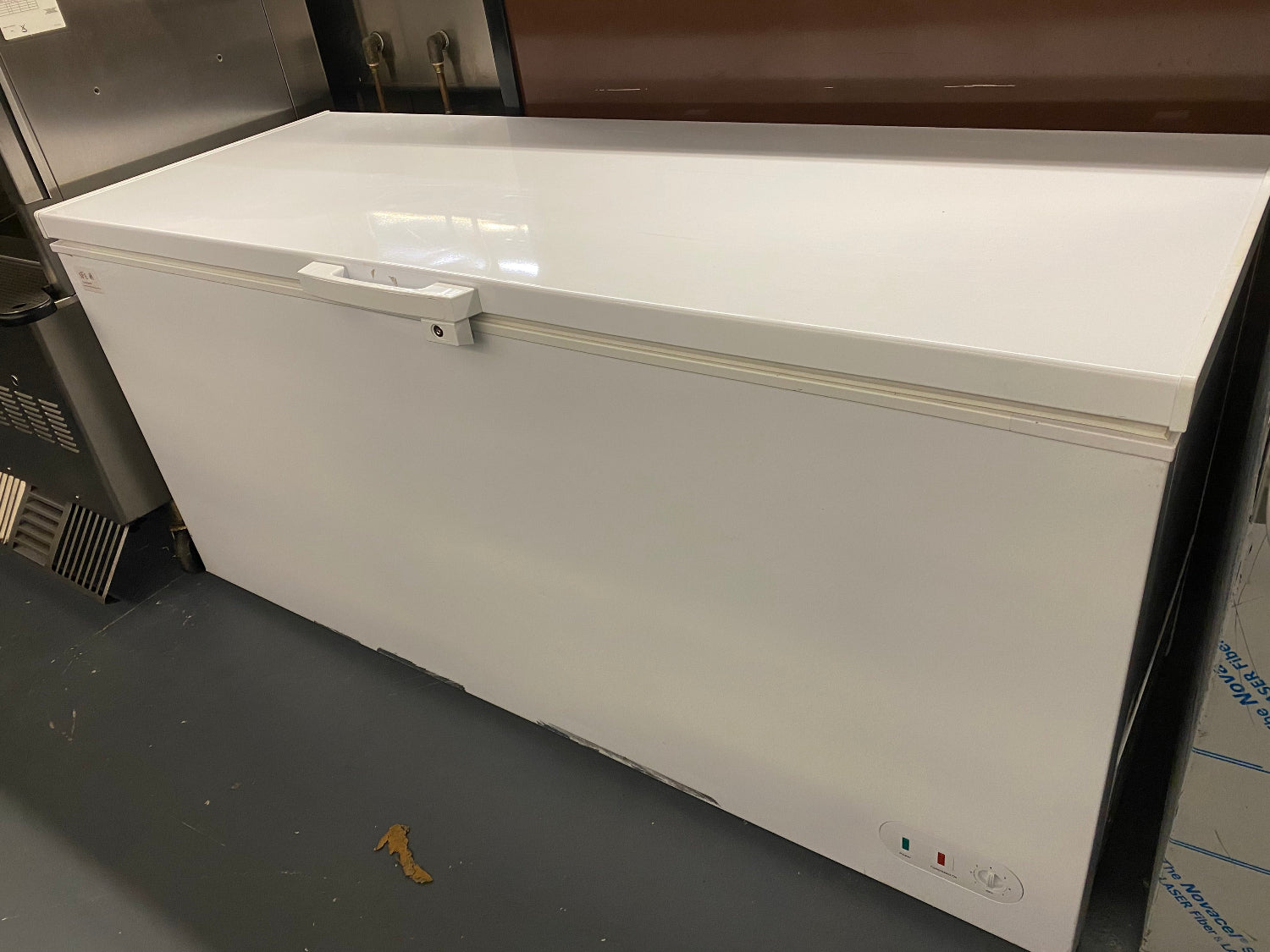 Commercial 72” chest freezer with adjustable temperature control and baskets