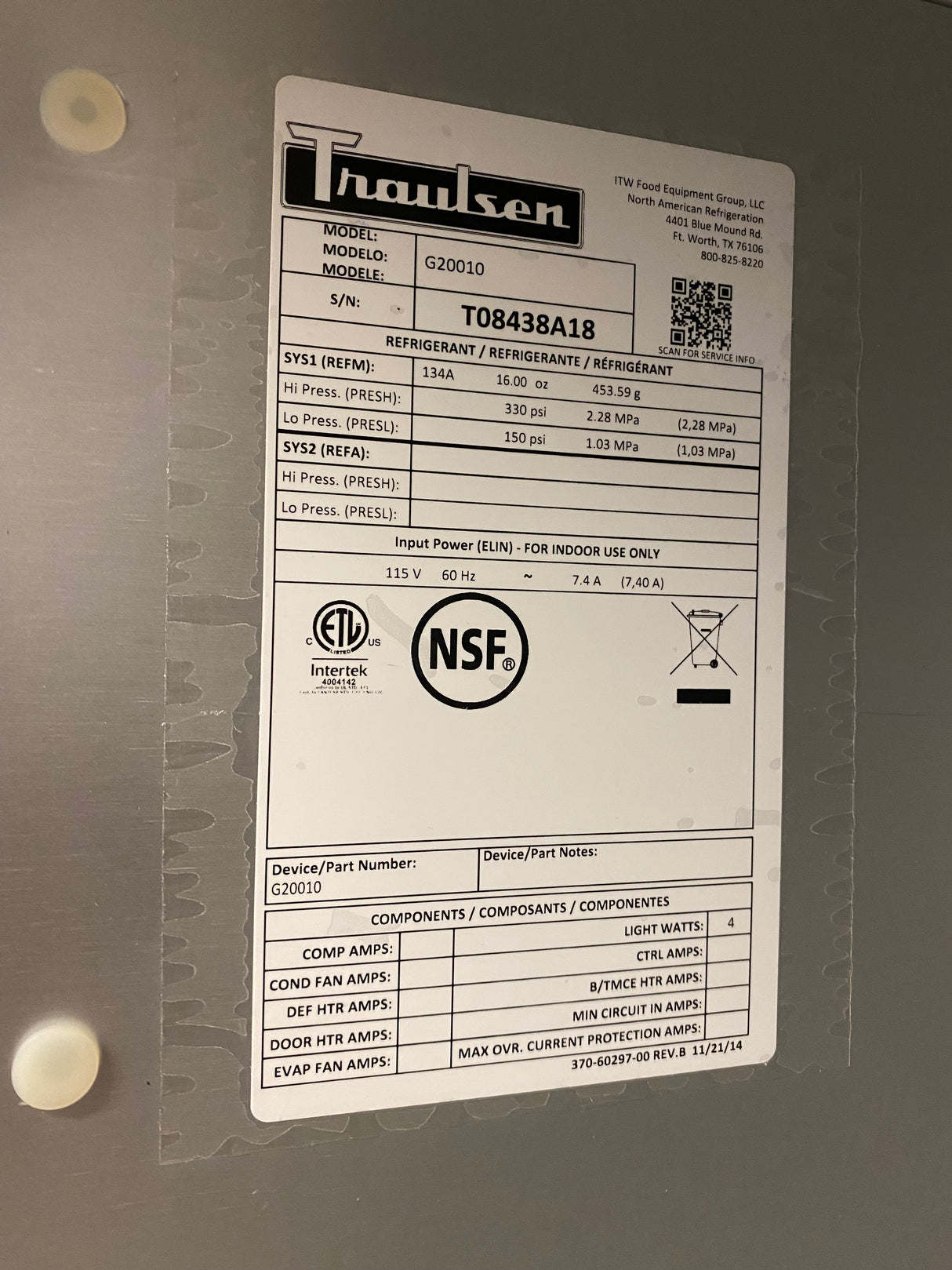 Traulsen G-Series 52” Solid 2 Door Stainless Steel Reach-In Refrigerator