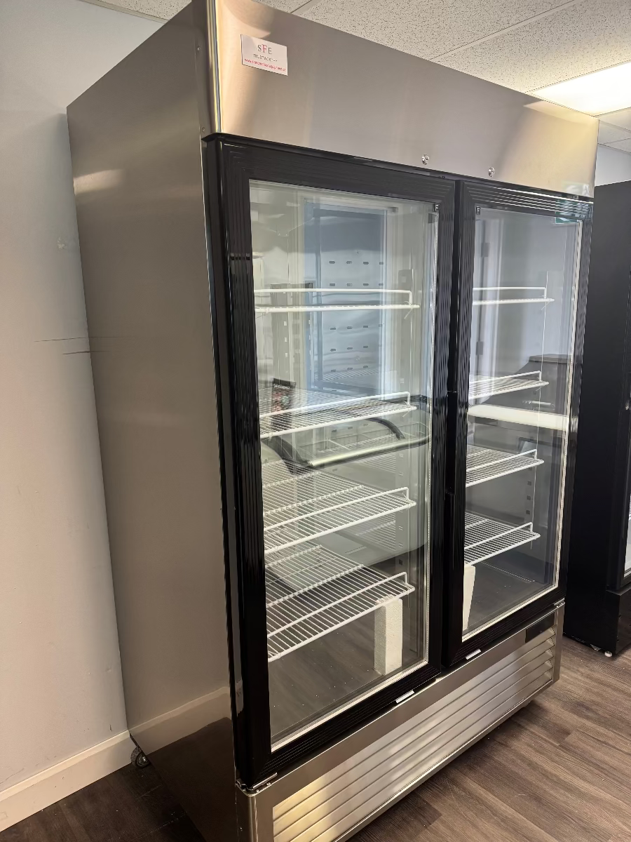 2-door upright reach-in display freezer with anti-fog glass and LED lighting