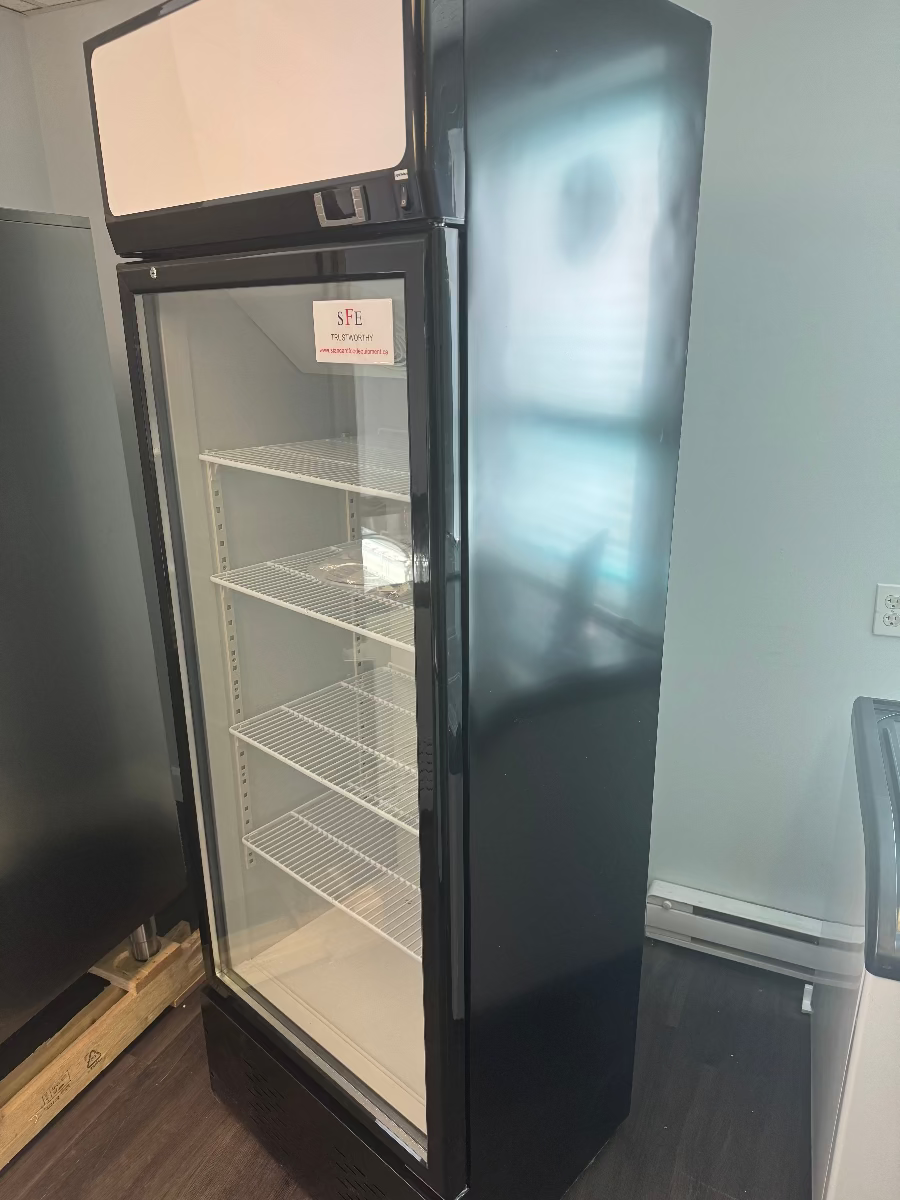 Self-closing 27-inch glass door upright cooler with digital temperature display